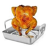 Roasting Pan with Rack, P&P CHEF Beer Can Chicken Roaster 9-inch Stainless Steel Baking pan with...