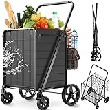 Shopping Cart for Groceries,Jumbo Upgraded Grocery Cart with Waterproof Liner, 360° Rolling Swivel...