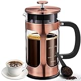 BAYKA 34 Ounce 1 Liter French Press Coffee Maker, Glass Classic Copper Stainless Steel Coffee Press,...