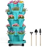 DUNCHATY Stackable Planter, Vertical Garden Planter with Wheels and Garden Tools, Strawberry Planter...