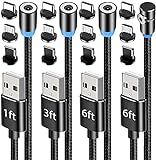 Terasako Magnetic Charging Cable 4-Pack [1ft/3ft/6ft/6ft], 360° Rotating Magnetic Phone Charger...