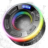 Bluetooth Shower Speaker, Portable Wireless Speaker IP7 Waterproof with Suction Cup, Dynamic LED...