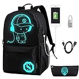 FLYMEI Bookbags for Teen Boys, Anime Cartoon Luminous Backpack with USB Charging Port, 17 Inch...