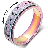 LuckyAmor Anxiety Ring for Women Spinner Rings:Rotating Rings Stainless Steel 6mm Moon Star Anxiety...