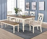 Roundhill Furniture Prato 6-Piece Dining Table Set with Cross Back Chairs and Bench, Antique White...