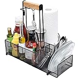 OMAIA BBQ and Grill Caddy with Paper Towel Holder, Wood Handle & 2 Hooks – Camper Accessories...