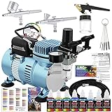 Master Airbrush Cool Runner II Dual Fan Air Compressor Professional Airbrushing System Kit with 3...