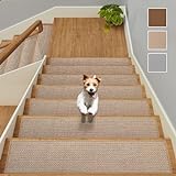 GROWLING Linen Stair Treads for Wooden Steps Indoor 30x8 inch, 7pcs Upgraded Self Adhesive Backing...