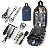 Camp Cooking Utensil Set & Outdoor Kitchen Gear-10 Piece Cookware Kit, Portable Compact Carry Case...