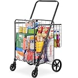 VEVOR Folding Shopping Cart, Jumbo Grocery Cart with Double Baskets, 360° Swivel Wheels, Heavy Duty...
