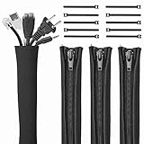 JOTO (4 Pack) Cable Management Sleeve with 10 Pieces Cable Tie, 20 inch Cord Organizer System with...