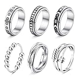 THUNARAZ Titanium Stainless Steel Anxiety Ring for Women Men Spinner Rings Fidget Ring Set 6-8mm...