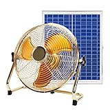 14 Inch Portable Golden All Metal Made Table Fan, Wireless Rechargeable Fan with Solar Panel Powered...