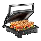 Chefman Panini Press Grill and Gourmet Sandwich Maker Non-Stick Coated Plates, Opens 180 Degrees to...