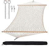 SUNCREAT Hammocks Traditional Rope Double Hammock with Hardwood Spreader Bar and Carrying Bag, 450...
