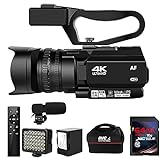 Video Camera 4K HD Auto Focus Camcorder 48MP 60FPS 30X Digital Zoom Camera for YouTube LED Function...