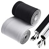 120' Neoprene Cable Management Organizer, Reversible Flexible Cuttable DIY Hole Cord Hider Cover...