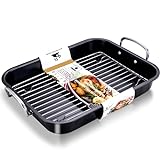 HONGBAKE Small Roasting Pan with Flat Rack, Nonstick Chicken Roaster Tray, Mini Oven Pans for...