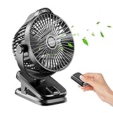 Small Clip on Fan with Remote Control | 8000mAh Battery | 5 Speeds | 5' Portable Rechargeable Mini...