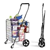 MARSTAR Folding Shopping Cart w/Rolling Swivel Wheels, Utility Cart for Groceries Laundry Transport...
