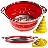 Collapsible Strainer + Collapsible Funnel Combo - Each Collapses to 1 Inch.  Volume 3 qarts or 2 qt...