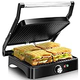 Aigostar Panini Press Grill, 4 Slice Sandwich Maker with Non-Stick Plates and Stainless Steel...