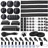 N NOROCME 192 PCS Cable Management Kit 4 Wire Organizer Sleeve,11 Cable Holder,35Cord Clips 10+2...