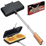 Alytree Double Pie Iron for Camping Cast Iron, Pre-seasoned Cast Iron Campfire Sandwich Maker,...