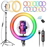 TODI 12' RGB Ring Light with 63' Tripod Stand, LED Ring Light with Phone Holder and Wireless Remote,...