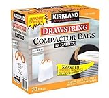 Kirkland Signature Compactor Bags 18 Gallon Smart Fit Gripping Drawstring 70 ct ,Thickness: 2.0...